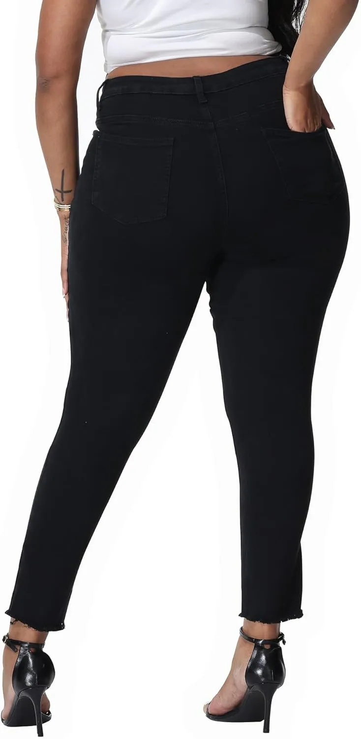 Womens Plus Size Skinny Jeans High Waisted Stretchy Classic Ankle Jean