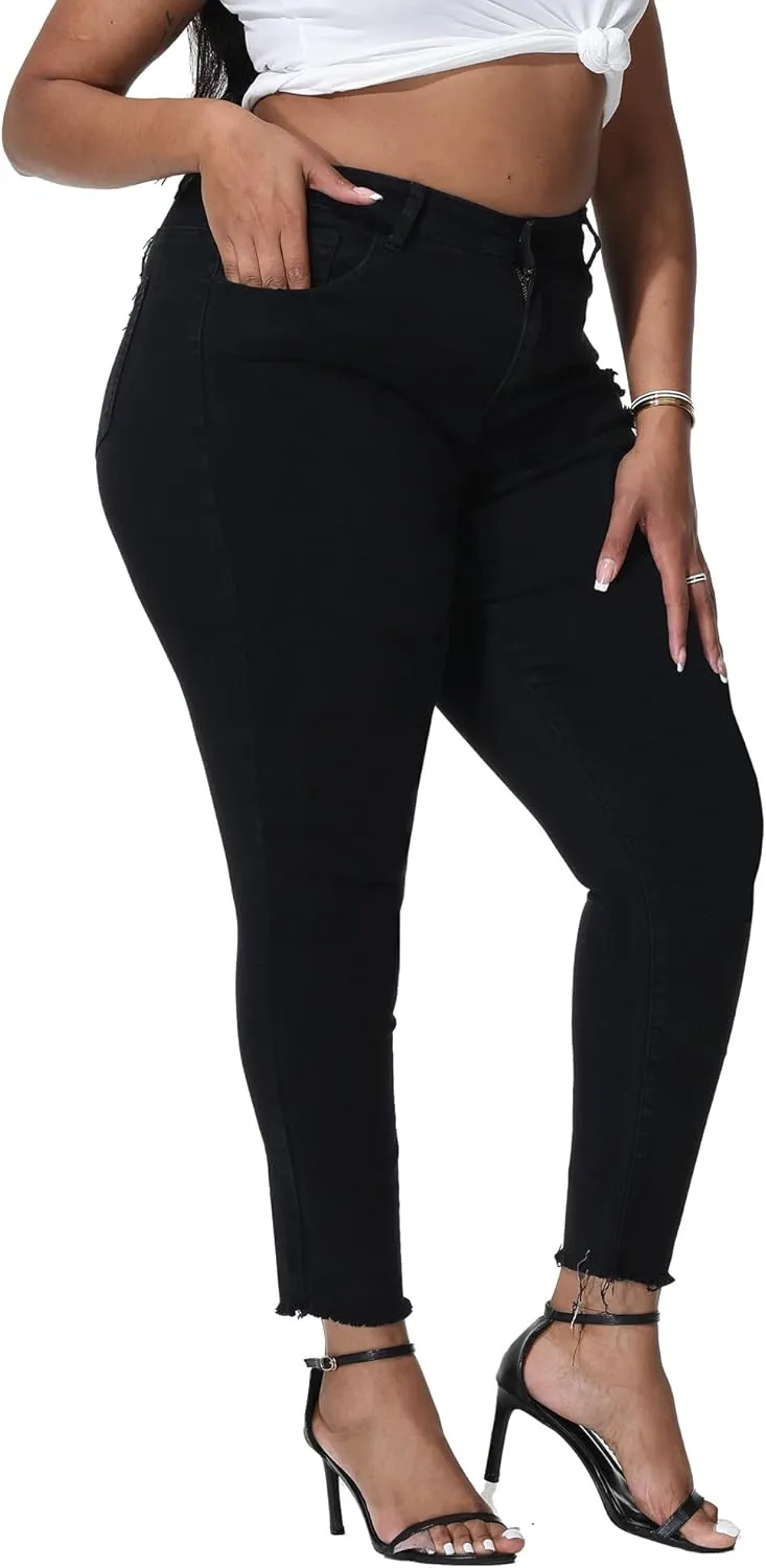 Womens Plus Size Skinny Jeans High Waisted Stretchy Classic Ankle Jean
