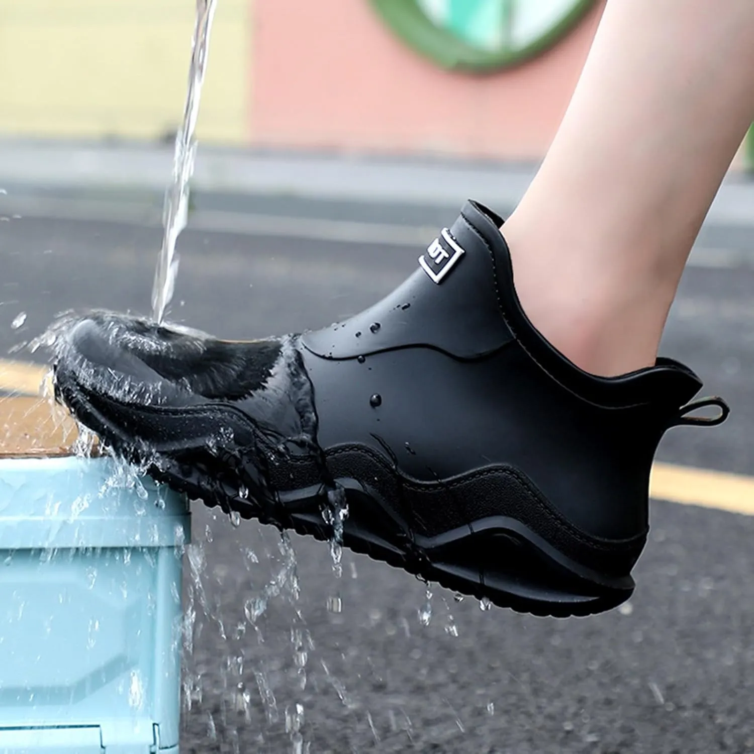 Womens Rain Boots Wide Width Slip On Barefoot Shoes Mens Rain Boots Non-Slip Rubber Waterproof Fishing Shoes
