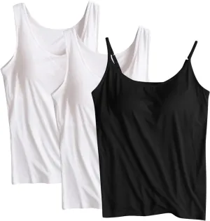Women's Shelf Bra Camisole Summer Tops Spaghetti Strap Cami Tank Cotton Undershirts 3 Pack
