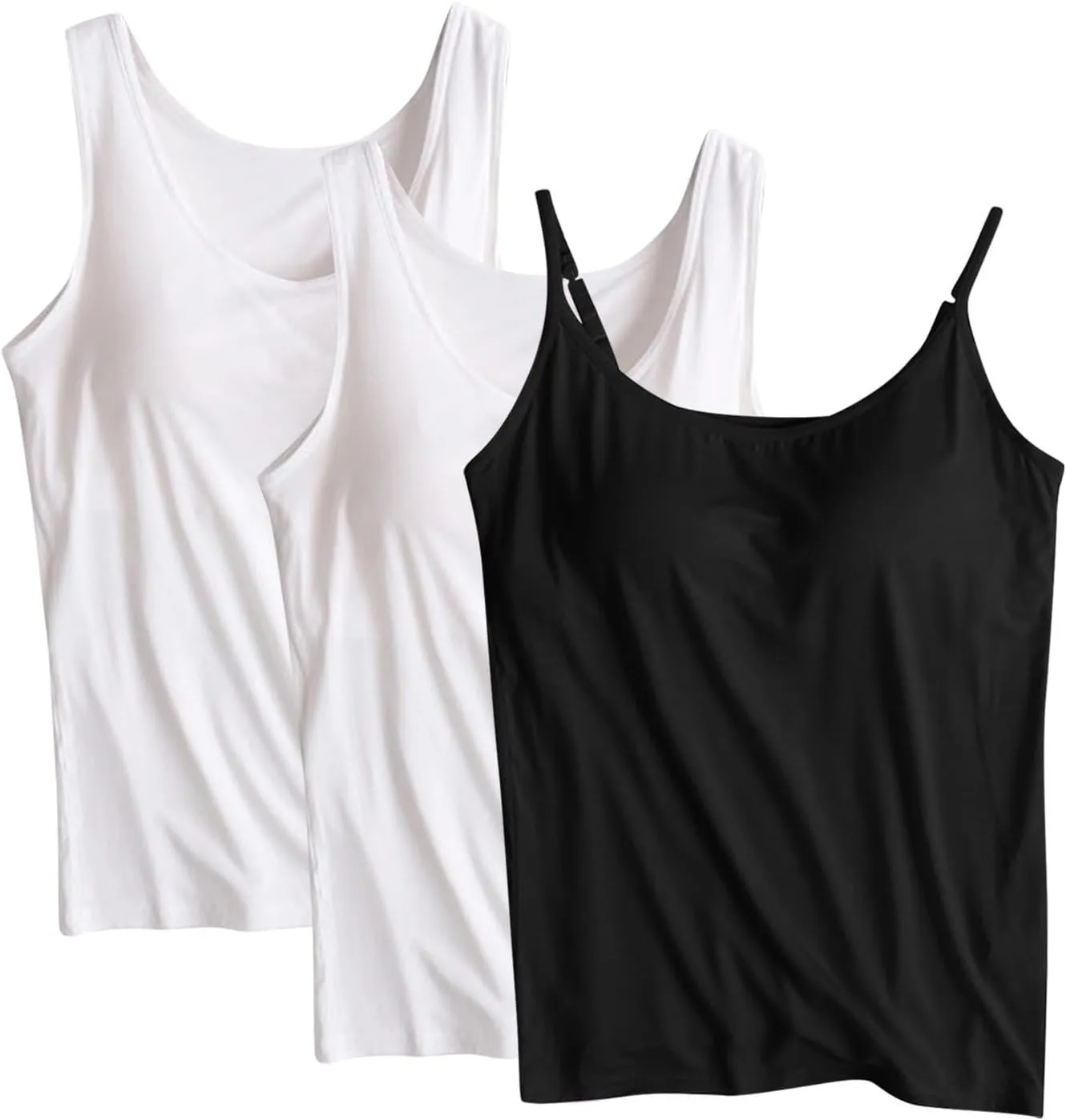 Women's Shelf Bra Camisole Summer Tops Spaghetti Strap Cami Tank Cotton Undershirts 3 Pack