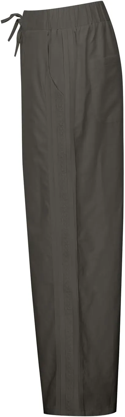 Women's Summer Cotton Linen Pants Drawstring Elastic Waist Wide Leg Baggy Pants Comfort Dress Trousers with Pockets